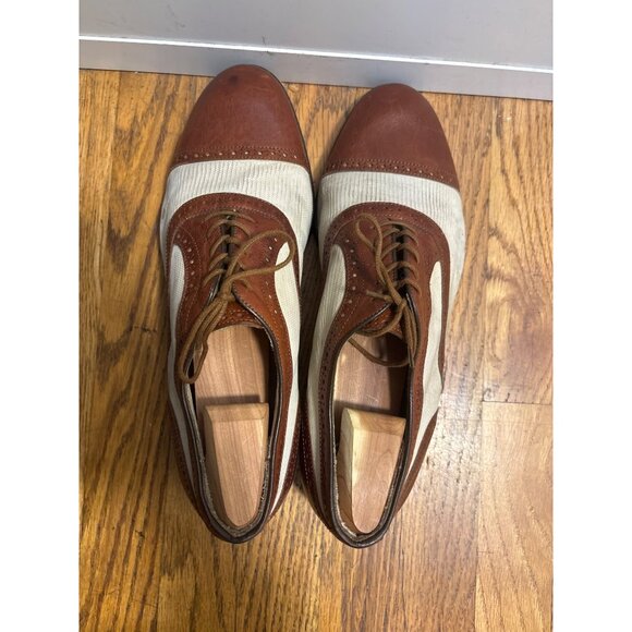 Vintage Johnston Murphy Spectator Cap Toe Brogue Oxford Shoes Size 11D Leather & - Picture 6 of 11